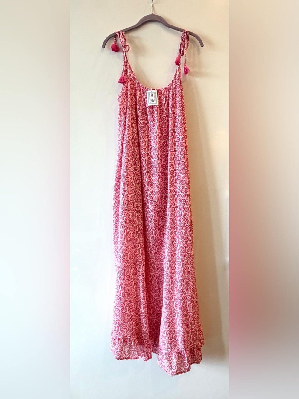 EUC BEACH TO BISTRO by SIGRID OLSEN Ibiza Shoulder Tie Maxi Dress L Pink/White